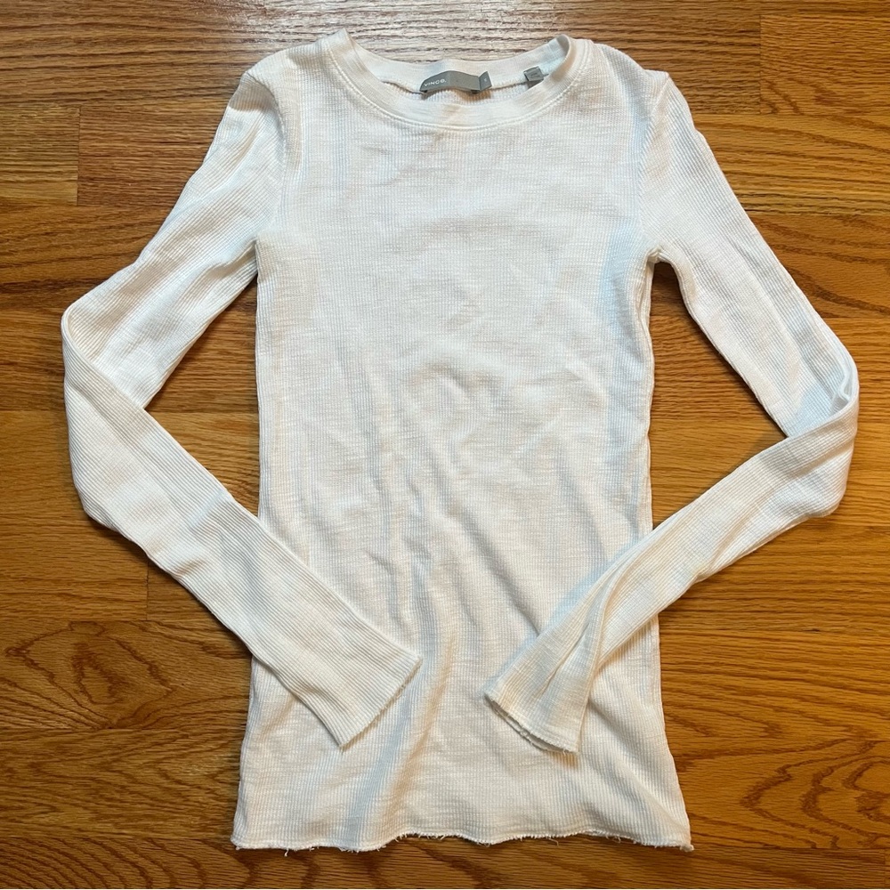 Vince white waffle knit long sleeve shirt size small